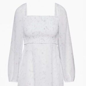 Aritzia Wilfred Villa Dress Smocked Chiffon Mini Dress White Birch Floral Size 6